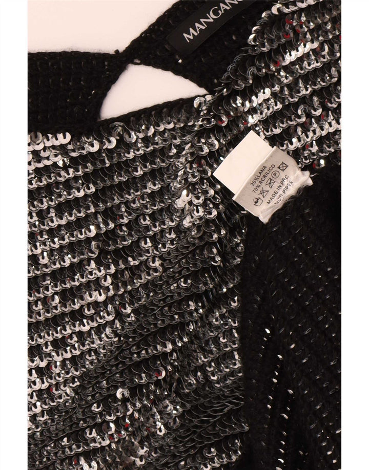 Vestido feminino Mangano com lantejoulas e bodycon Reino Unido 14 lã prateada média