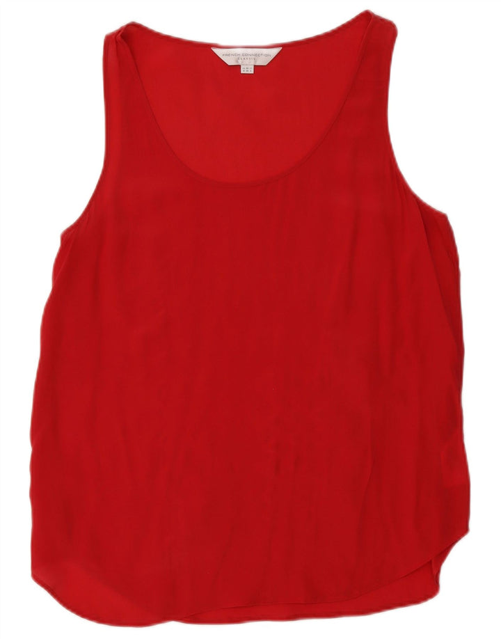 Blusa feminina sem mangas French Connection Top UK 10 seda vermelha pequena