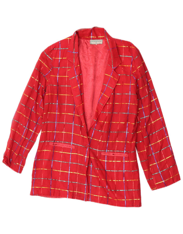 Jaqueta blazer feminina Monsoon com 1 botão Reino Unido 12 algodão xadrez médio vermelho