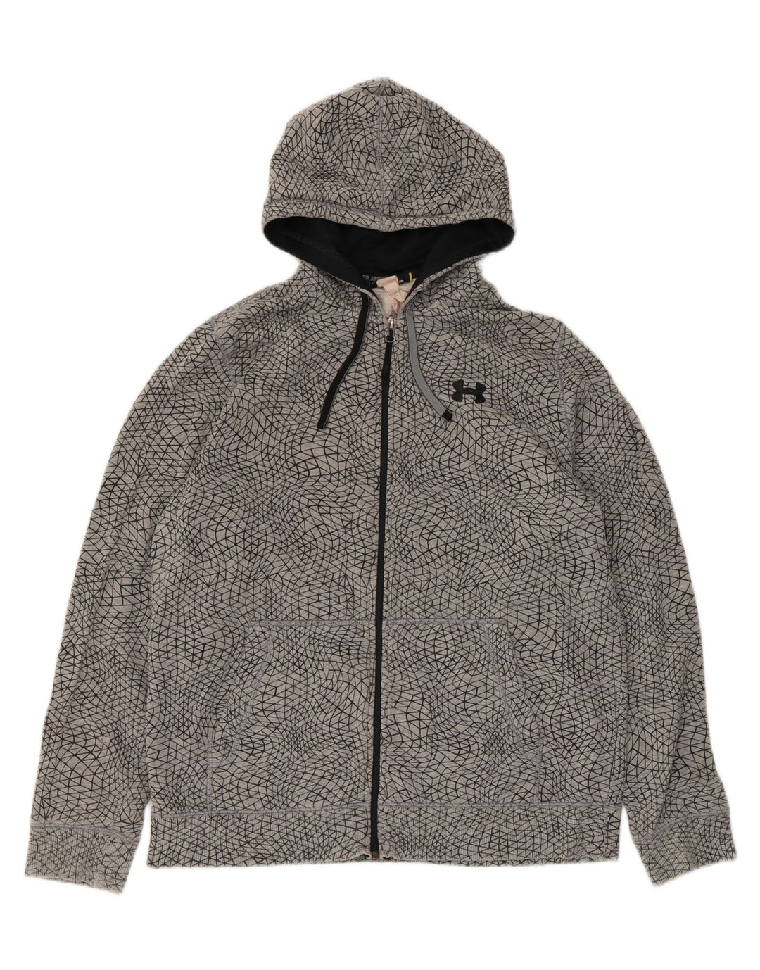 Suéter masculino Under Armour com capuz e zíper grande cinza geométrico