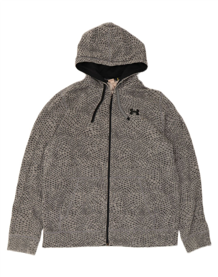 Suéter masculino Under Armour com capuz e zíper grande cinza geométrico