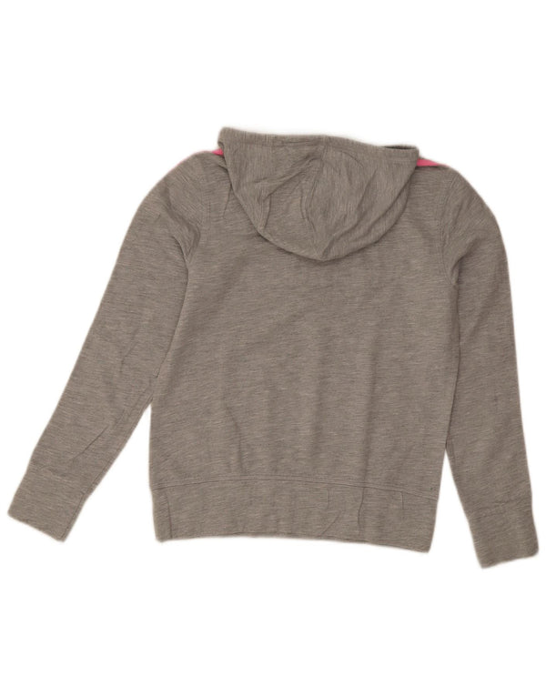 Jumper com capuz gráfico feminino Adidas UK 14 algodão manchado cinza médio