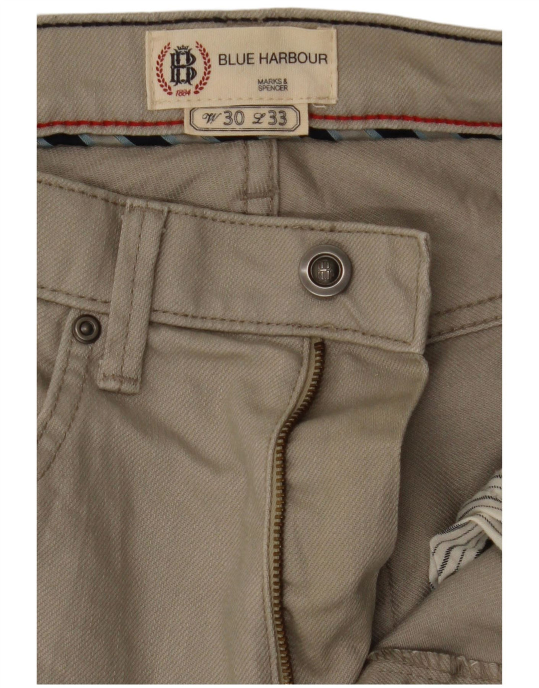 Calça casual reta masculina Marks & Spencer Blue Harbor W30 L30 cinza
