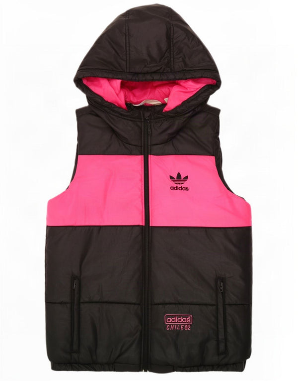 Colete acolchoado com capuz feminino Adidas EU 36 pequeno preto colorblock poliéster