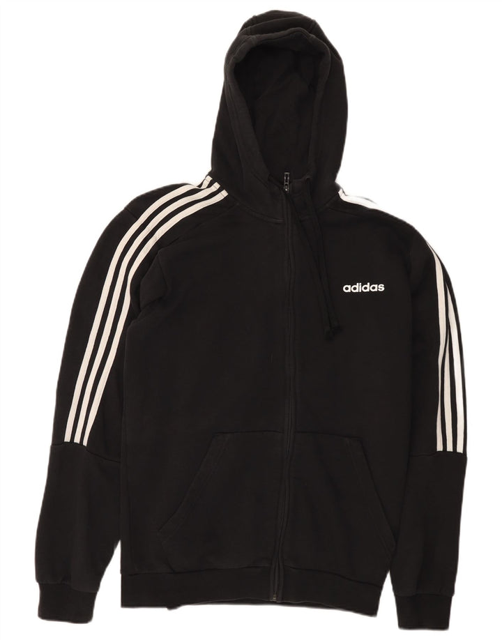 Adidas masculino zip moletom com capuz médio algodão preto