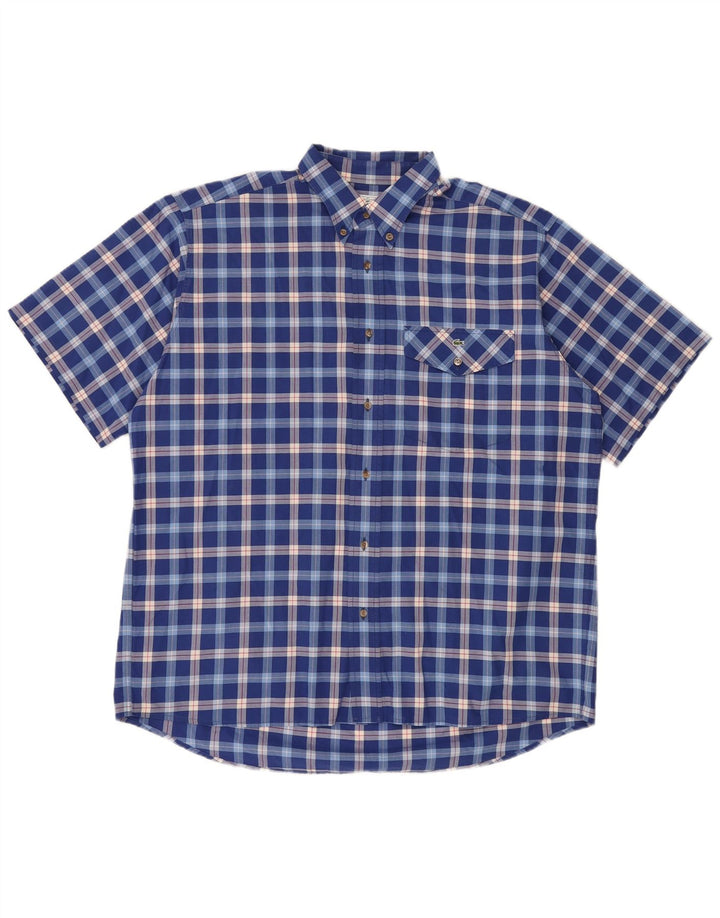 Lacoste camisa masculina de manga curta tamanho 43 grande xadrez azul