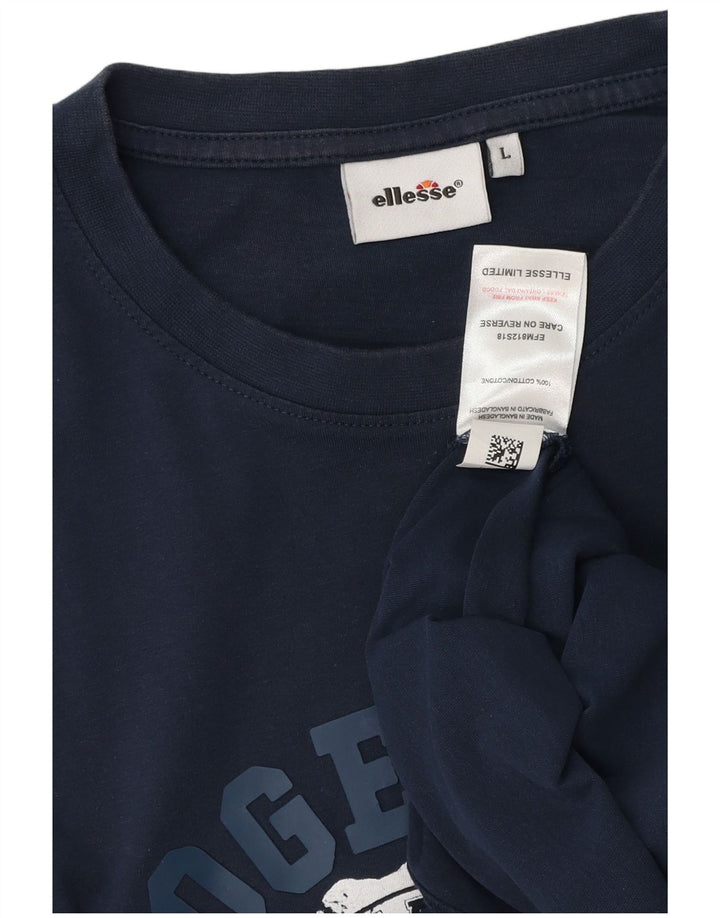 Ellesse Camiseta masculina gráfica top grande algodão azul marinho