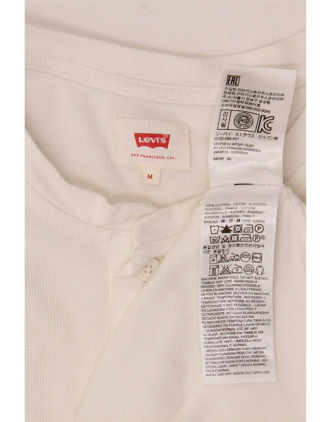 Top masculino Levi's manga comprida médio algodão branco
