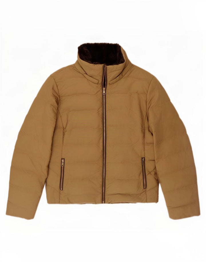 Jaqueta acolchoada sherpa feminina Zara UK 20 2XL poliéster bege