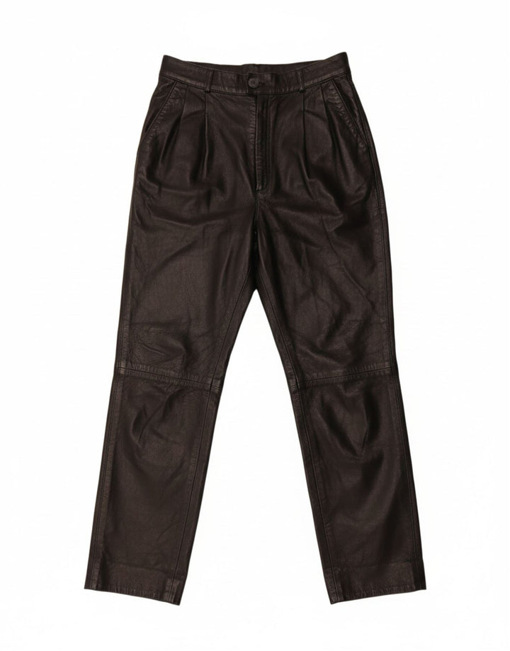 VINTAGE Womens Straight Leather Trousers W26 L28 Brown Vintage Vintage and Second-Hand Vintage from Messina Hembry 