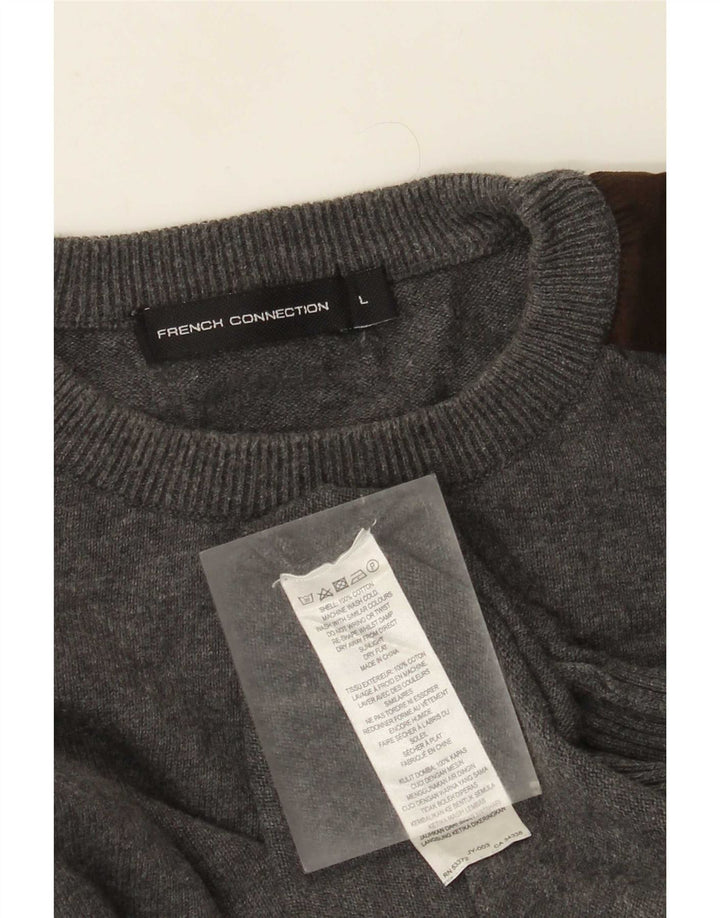 Suéter masculino com gola redonda French Connection grande bloco colorido cinza