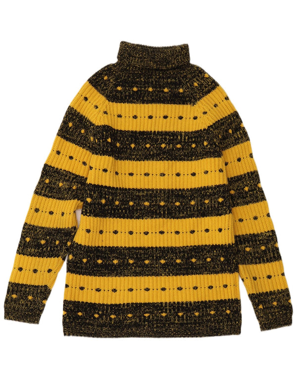 Suéter feminino VINTAGE com gola redonda Reino Unido 12 listrado amarelo médio