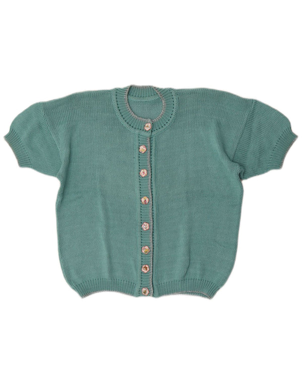 Suéter cardigã feminino vintage de manga curta UK 16 verde grande