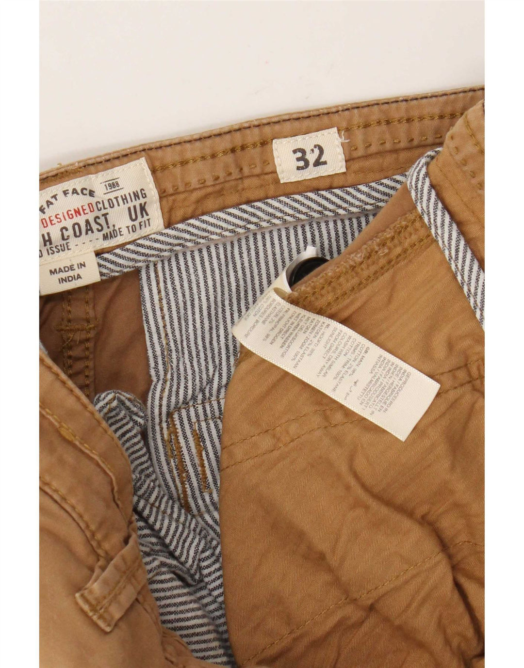 Shorts cargo masculino Fat Face W32 algodão marrom médio