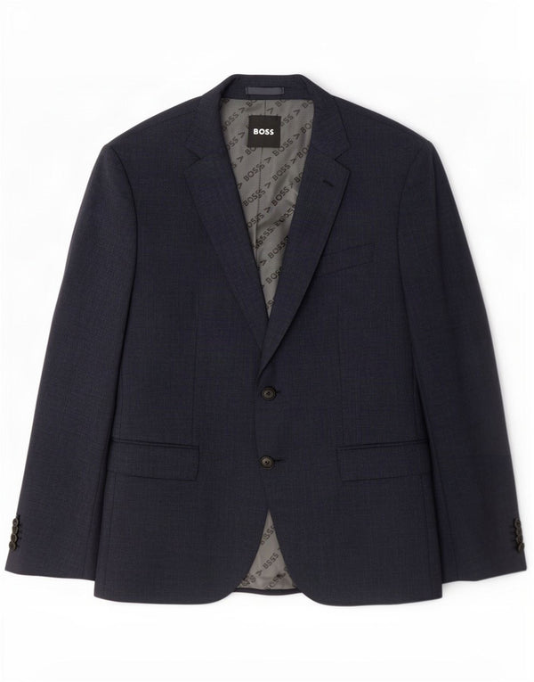Jaqueta blazer masculina Hugo Boss com 2 botões Reino Unido 52 XL azul marinho xadrez lã