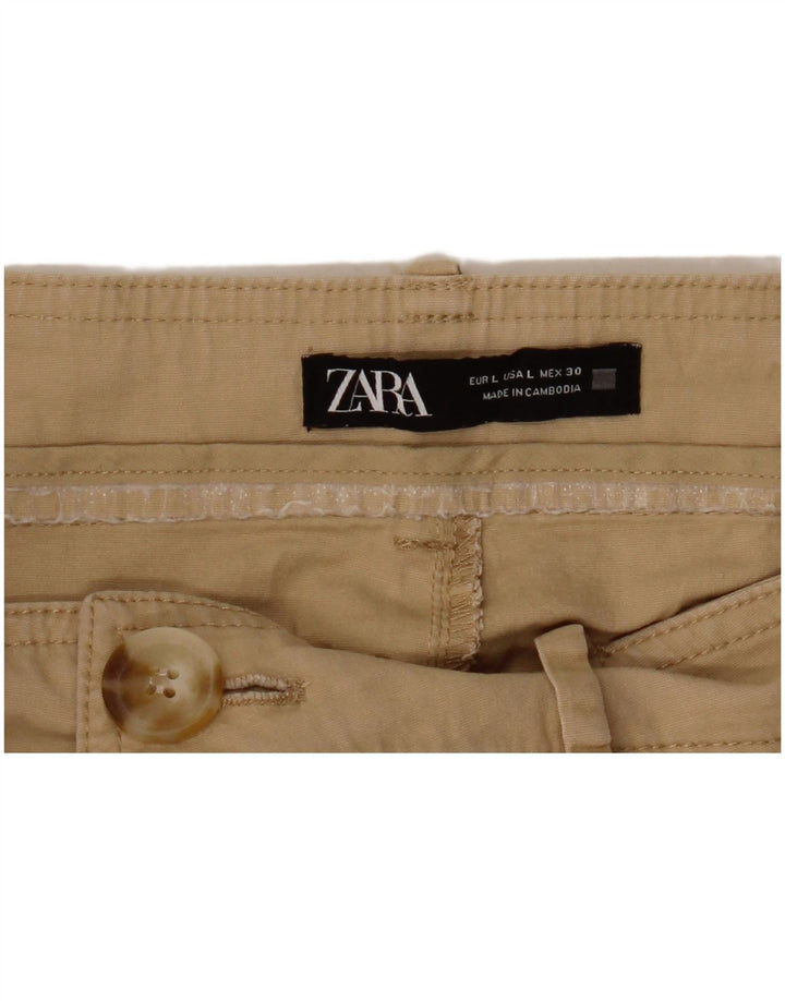 Calça feminina ZARA cintura alta cônica cortada grande W30 L24 bege