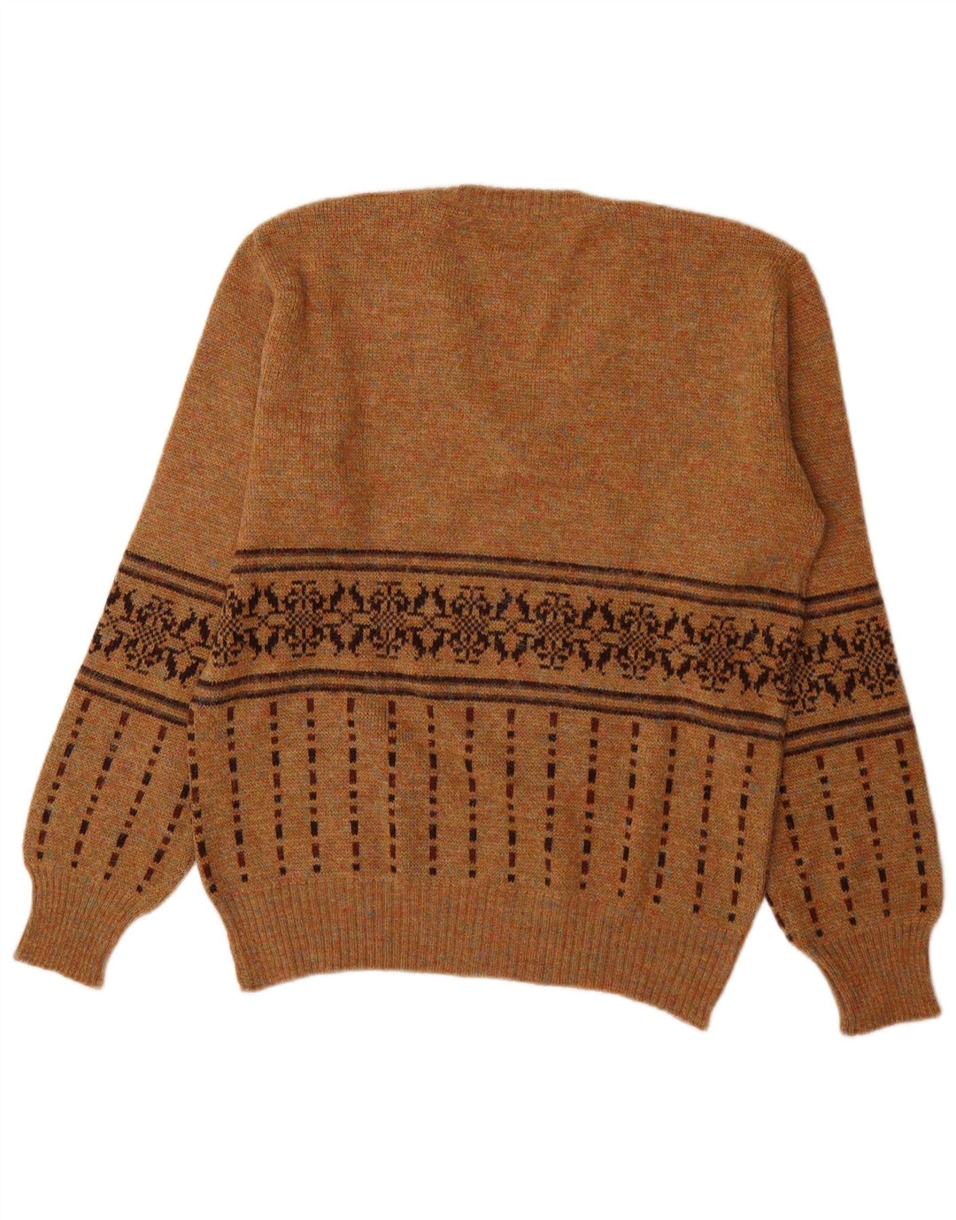 Suéter masculino vintage com decote em V médio marrom Fair Isle acrílico