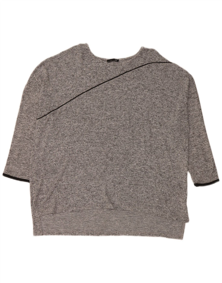 Zara Top feminino oversized manga 3/4 Reino Unido 14 cinza médio manchado
