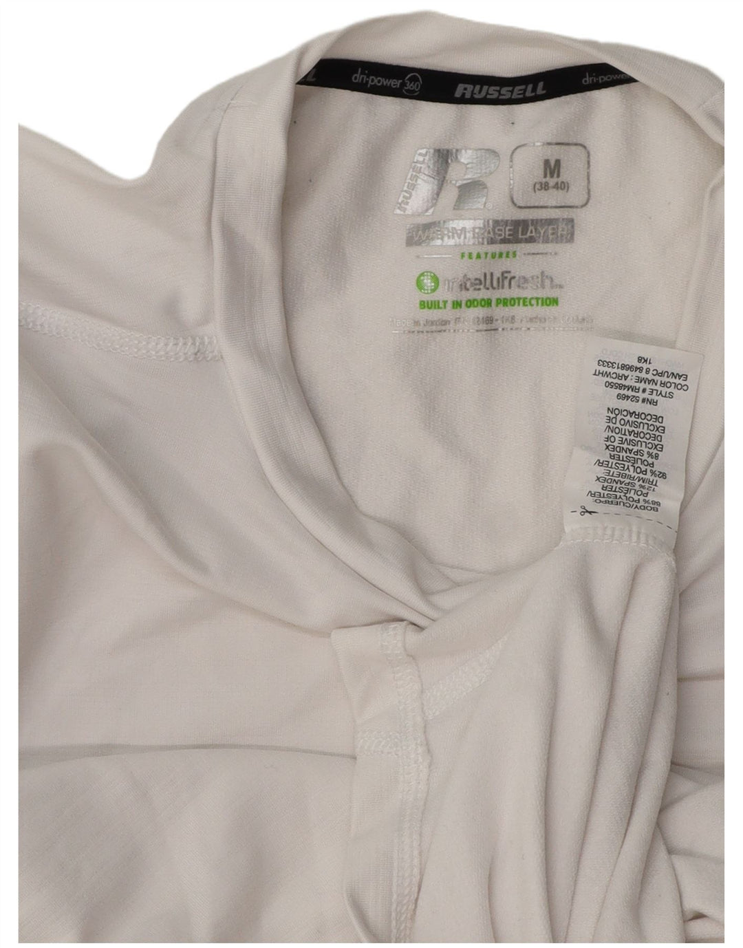 Top masculino RUSSELL ATLÉTICO manga longa UK 38/40 poliéster branco médio