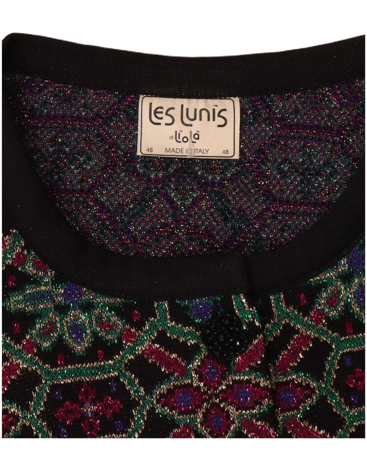 Suéter cardigã feminino Les Lunis IT 48 XL lã geométrica multicolorida