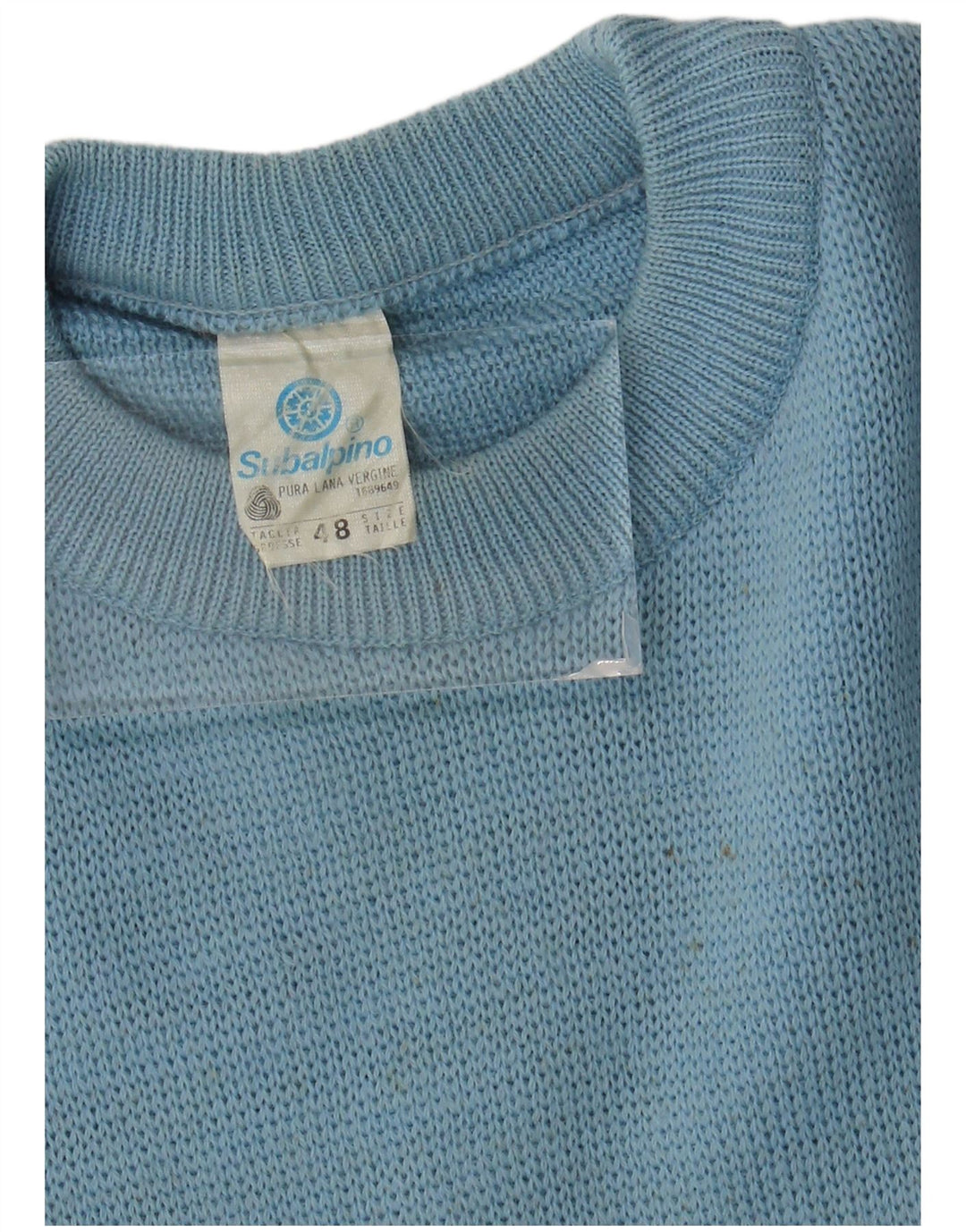 Suéter vintage masculino com gola redonda IT 48 pequeno bloco colorido azul