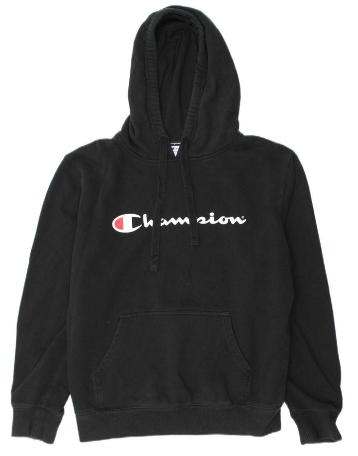 CHAMPION Suéter masculino com capuz gráfico médio algodão preto