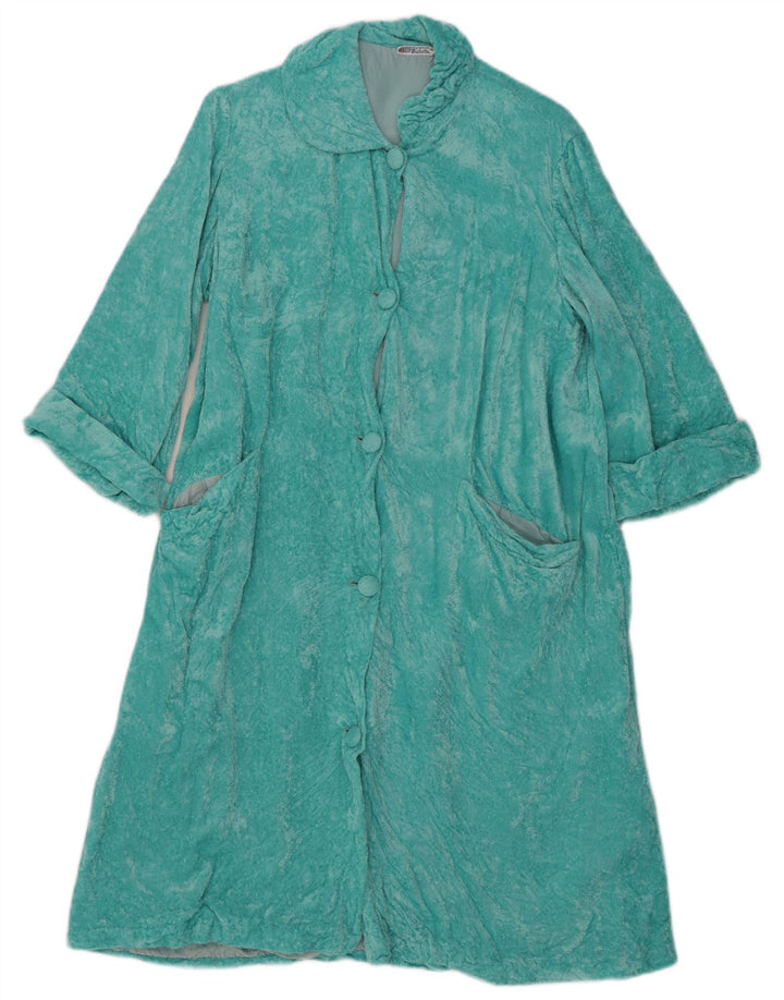 Vestido vintage de veludo feminino UK 14 azul médio