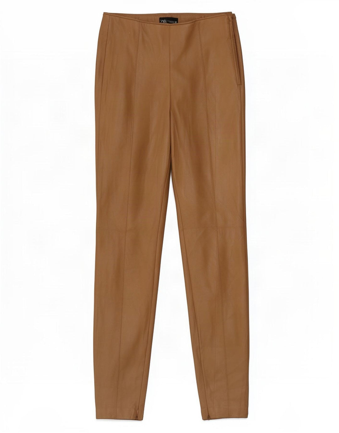 Zara Leggings femininas de couro sintético Reino Unido 14 poliéster marrom médio