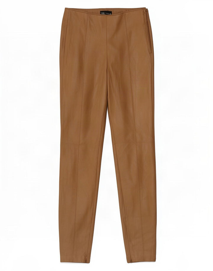 Zara Leggings femininas de couro sintético Reino Unido 14 poliéster marrom médio