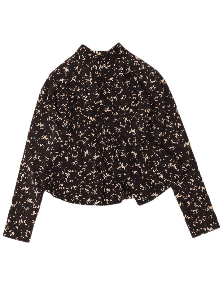 Blusa feminina vintage com padrão abstrato Reino Unido 12 médio preto