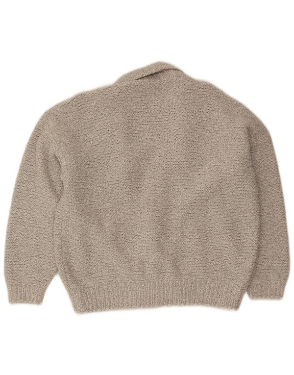 Suéter cardigã masculino vintage com peito duplo cinza médio