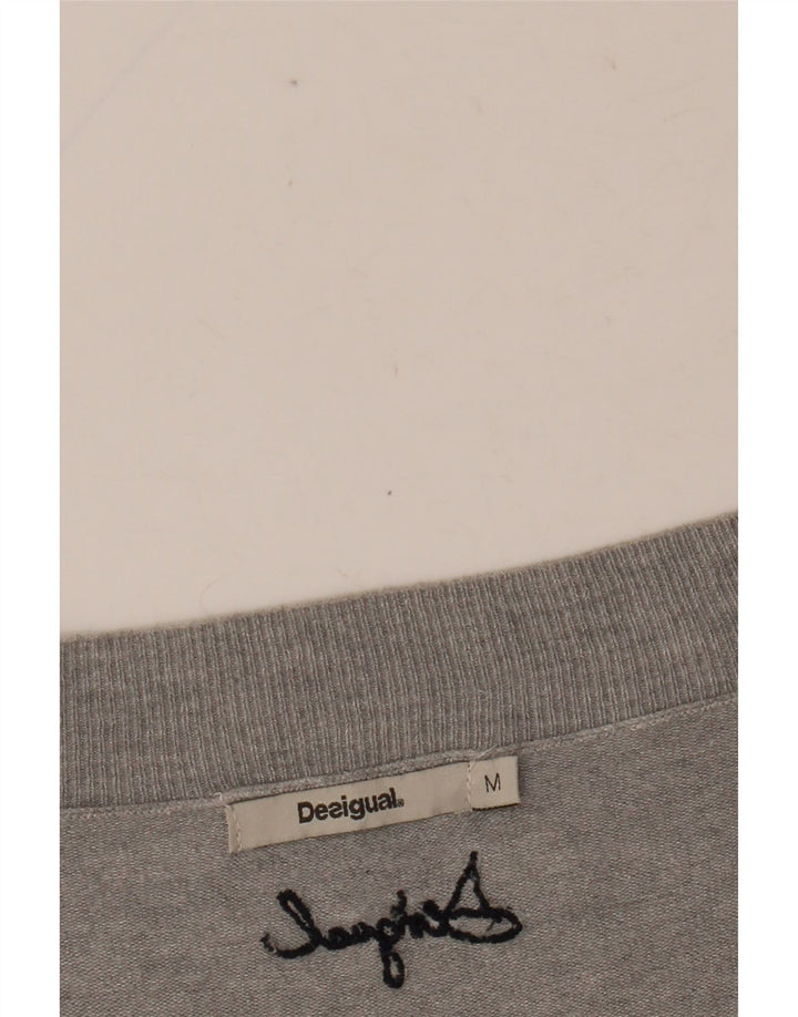 DESIGUAL Suéter feminino gráfico com decote em V Reino Unido 14 cinza médio floral