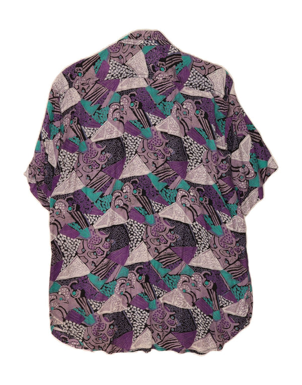 Camisa masculina VINTAGE de manga curta XL roxo geométrico rayon