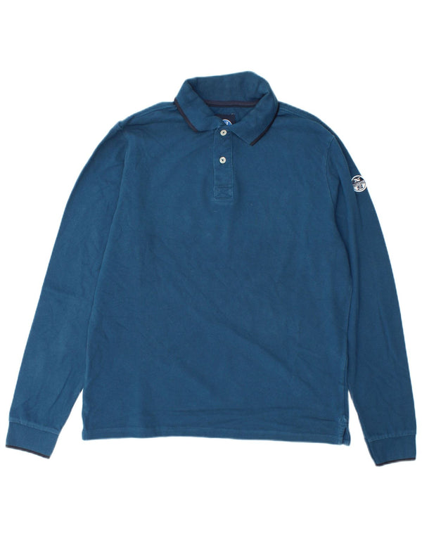 Camisa pólo masculina de manga comprida North Sails pequena azul marinho
