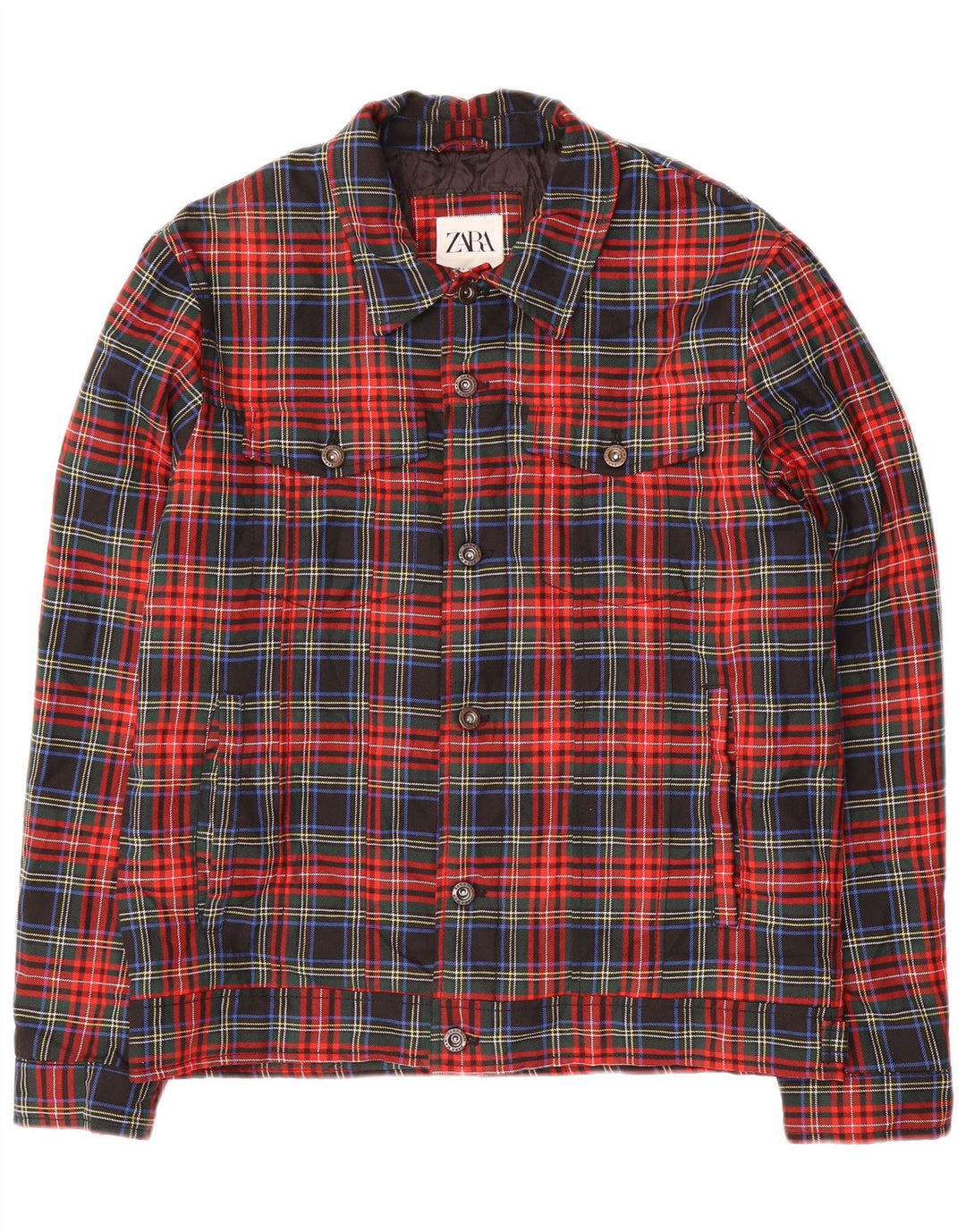 Zara Mens Bomber Jacket UK 40 Grande Poliéster Xadrez Vermelho
