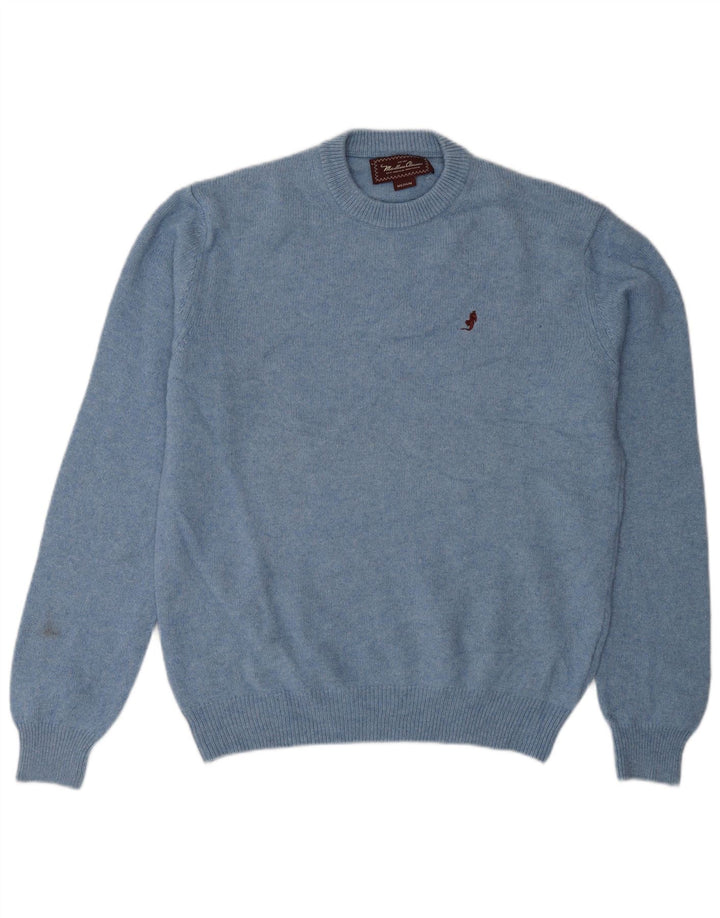 Suéter masculino Marlboro Classics com gola redonda de lã azul médio
