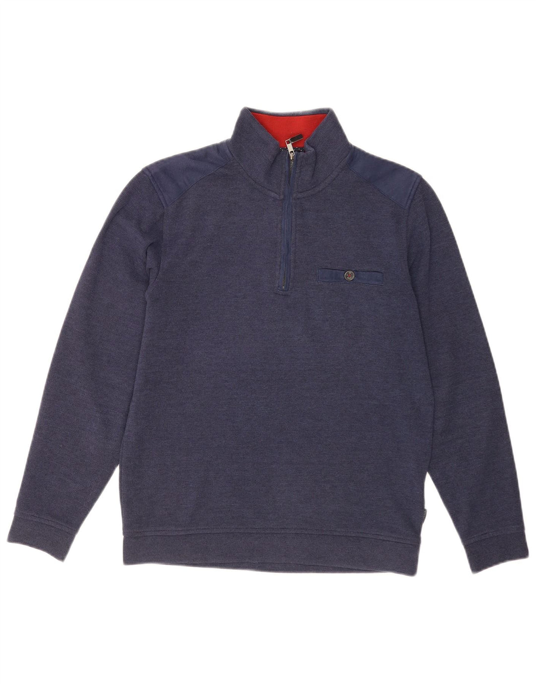Suéter masculino Ted Baker com zíper e pescoço, tamanho 2, pequeno, azul marinho, poliéster