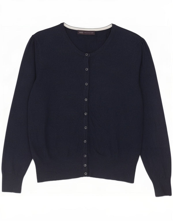 Suéter cardigã feminino Marks & Spencer Reino Unido 14 grande viscose azul marinho