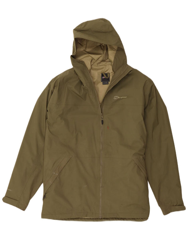 Jaqueta de chuva masculina Berghaus com capuz UK 42 XL cáqui poliamida