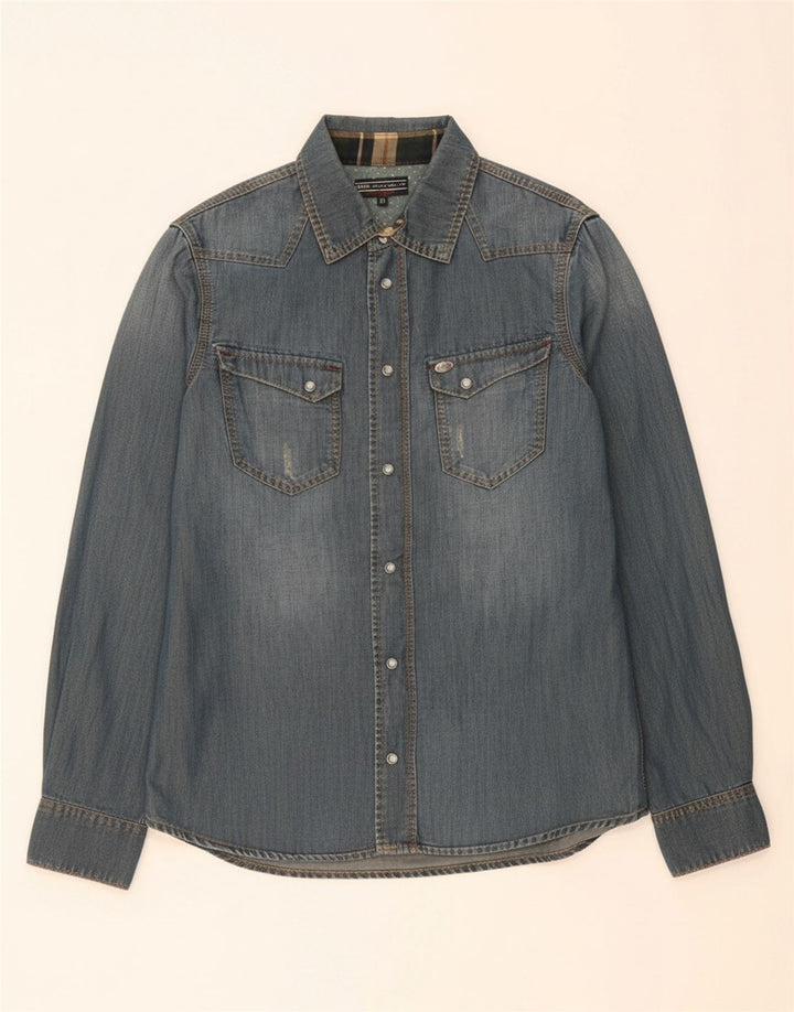 Camisa jeans masculina GAUDI algodão azul médio