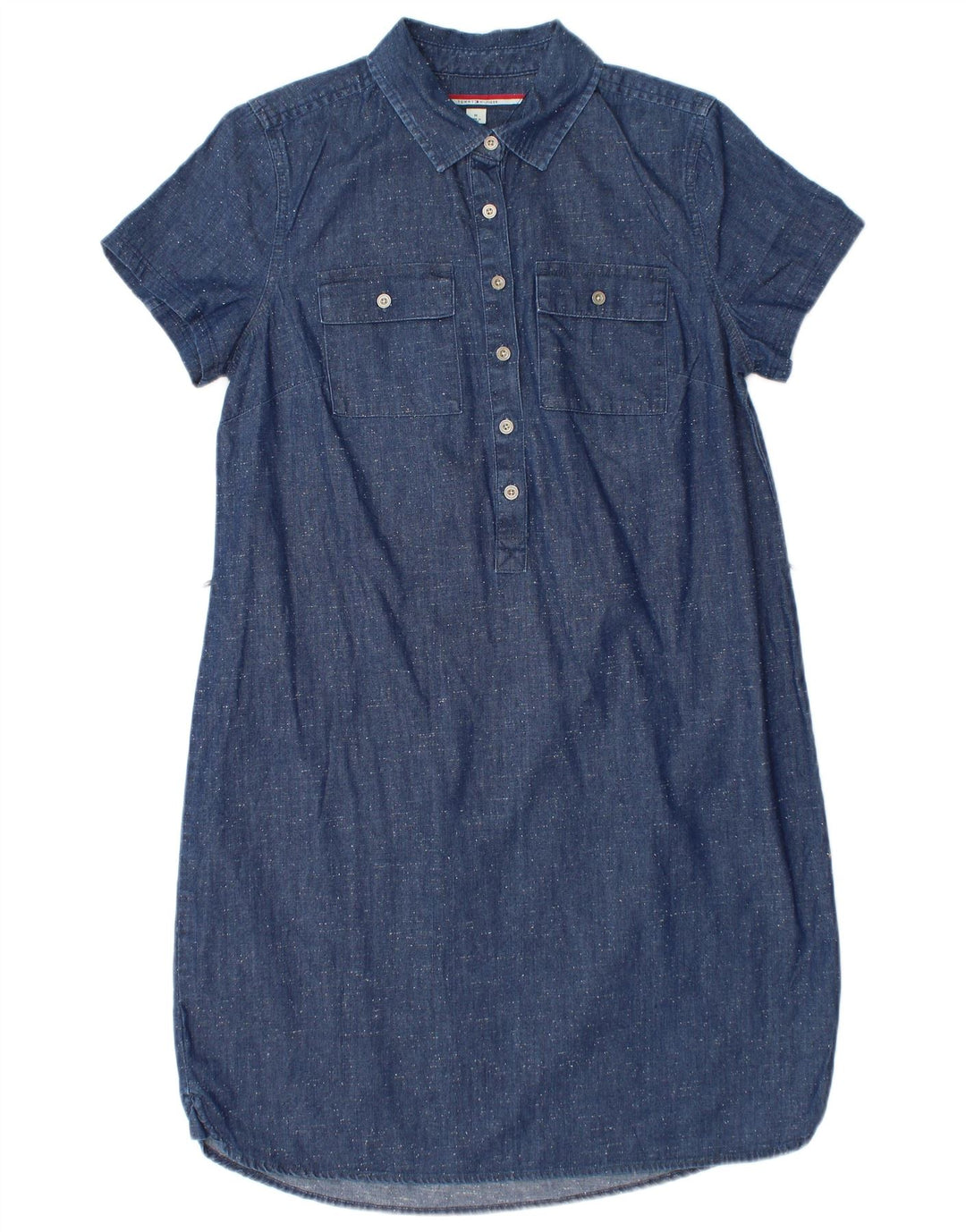 Vestido camisa jeans feminino TOMMY HILFIGER Reino Unido 14 algodão manchado azul médio