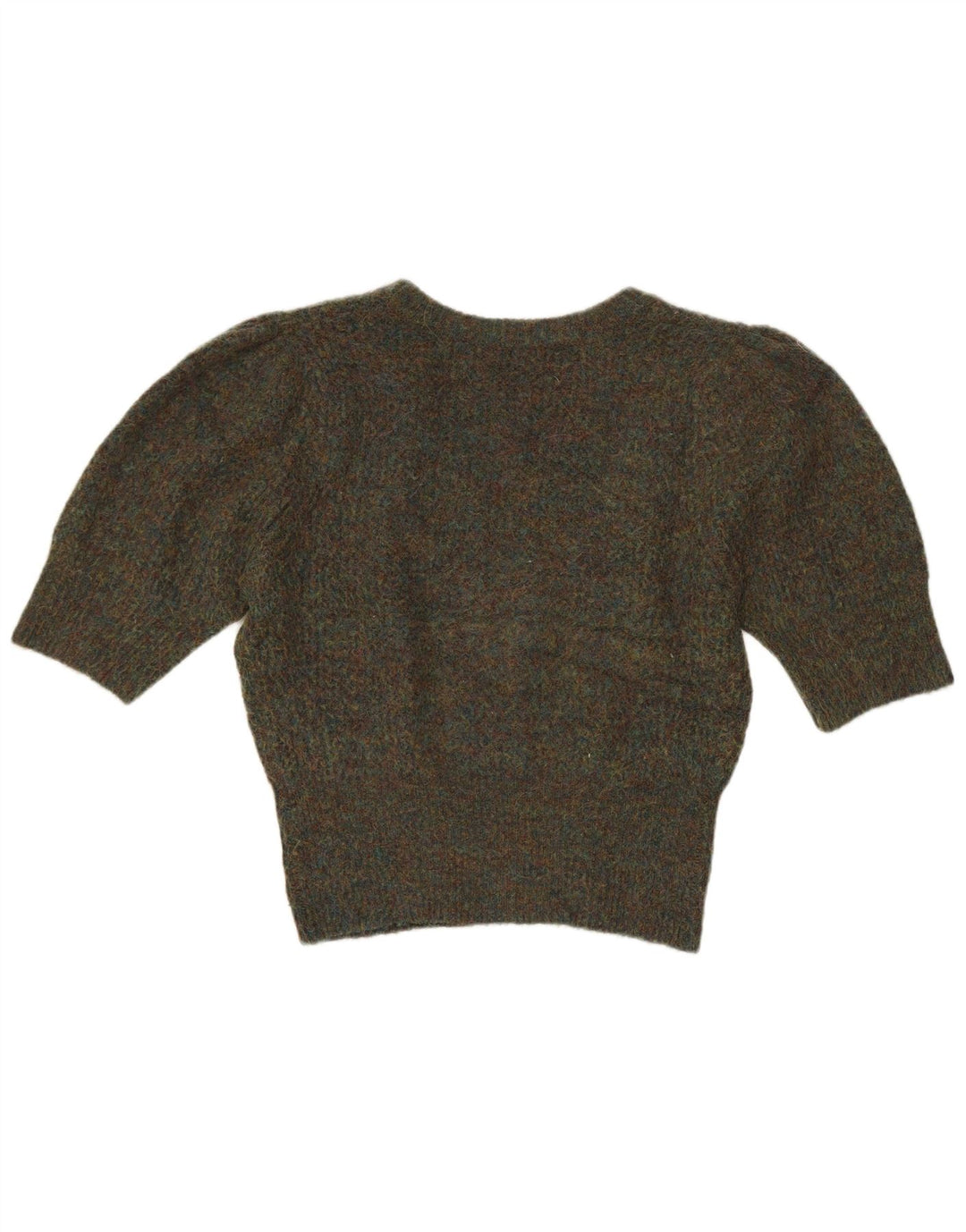 Suéter feminino Zara com decote em V e gola V Reino Unido 14 médio cáqui salpicado