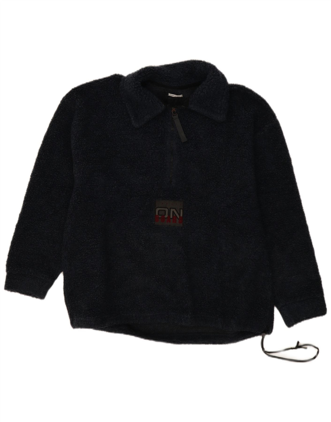 Belfe Suéter masculino de lã com gola polo gráfica oversized médio azul marinho