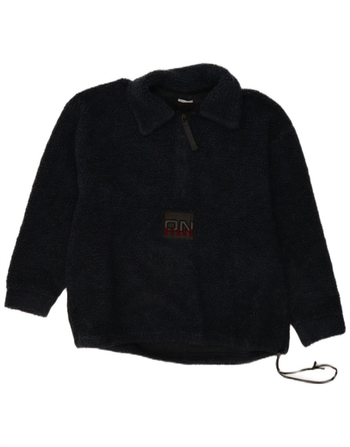 Belfe Suéter masculino de lã com gola polo gráfica oversized médio azul marinho