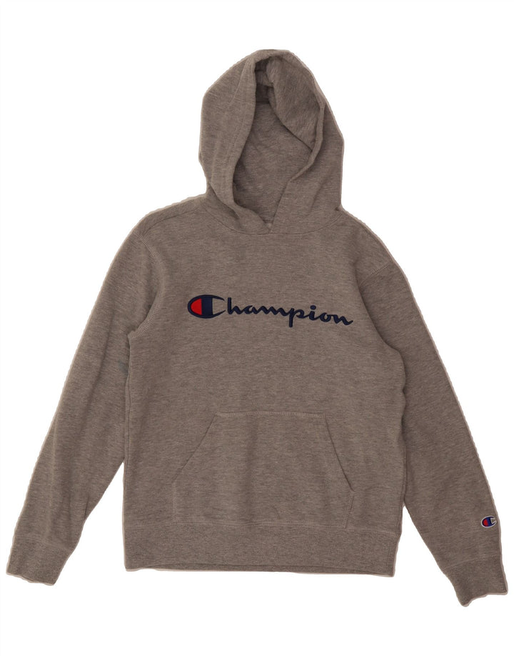 CHAMPION Womens Graphic Hoodie Jumper UK 12 Medium Grey Cotton Vintage Champion and Second-Hand Champion from Messina Hembry 