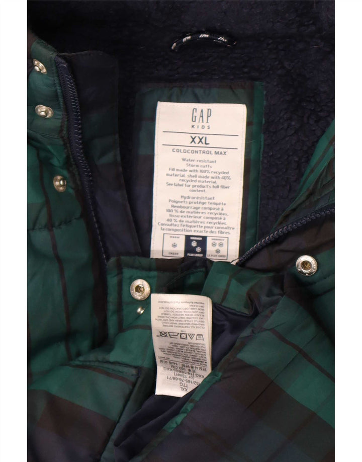 Jaqueta acolchoada com capuz Gap Boys 13-14 anos 2XL poliéster xadrez azul marinho