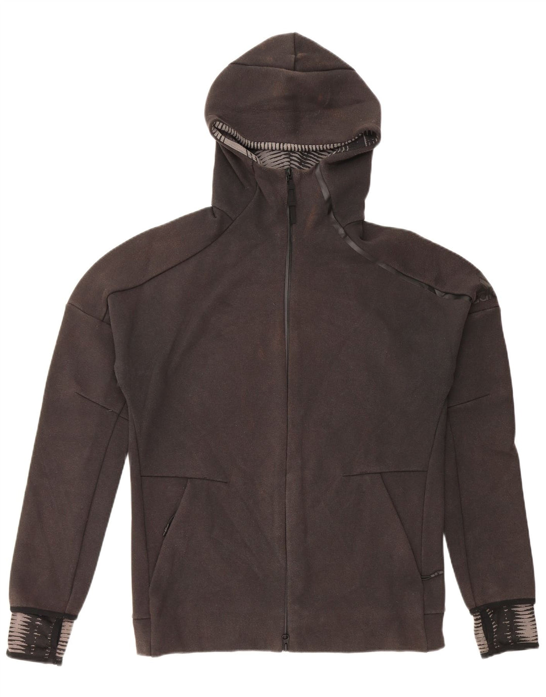 ADIDAS Mens Zip Hoodie Suéter Médio Algodão Preto