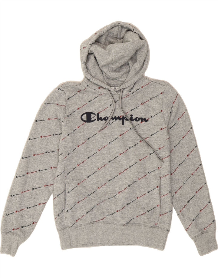 CHAMPION Womens Graphic Hoodie Jumper UK 14 Medium Grey Cotton Vintage Champion and Second-Hand Champion from Messina Hembry 