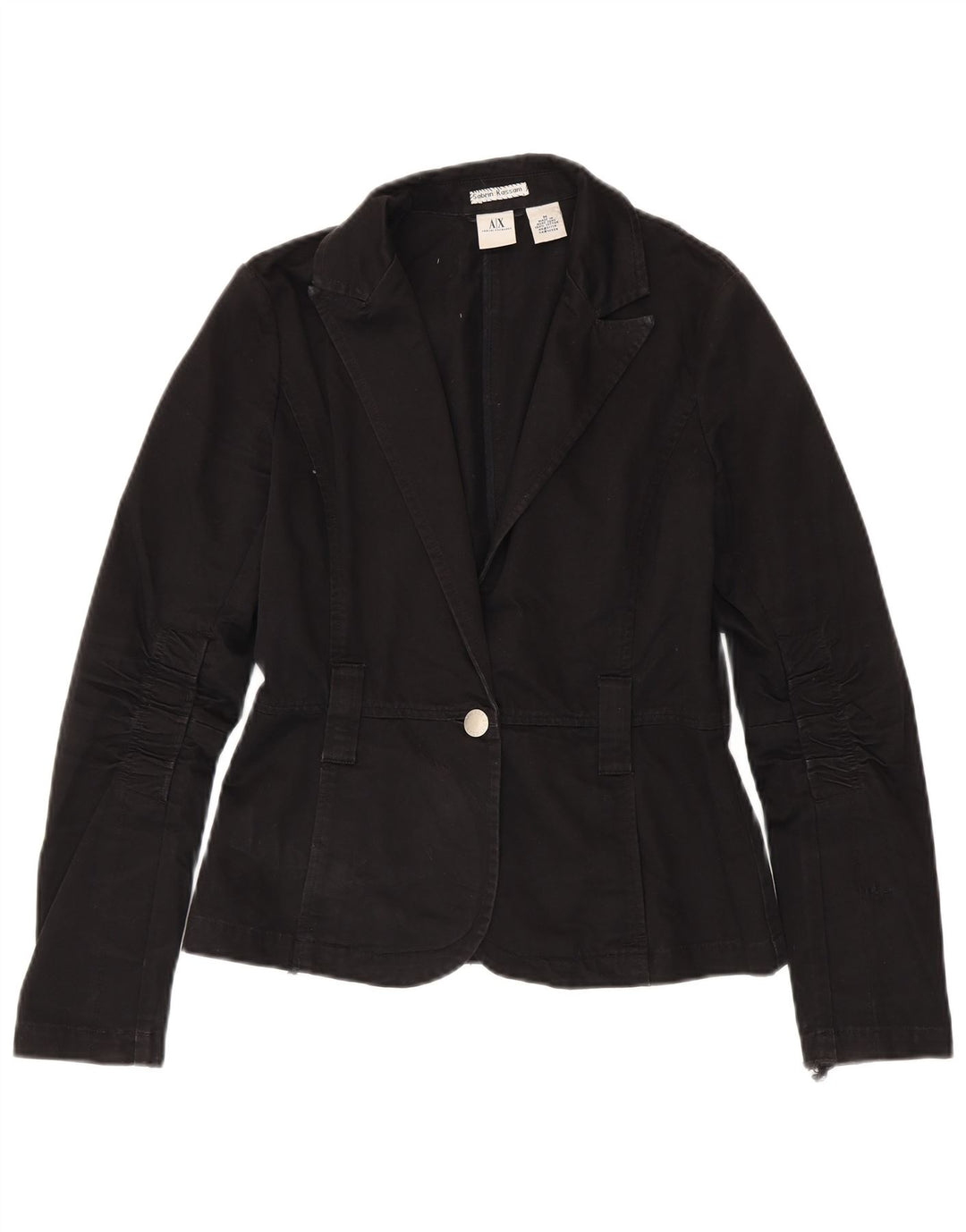 Jaqueta blazer feminina Armani Exchange com 1 botão Reino Unido 12 algodão preto médio