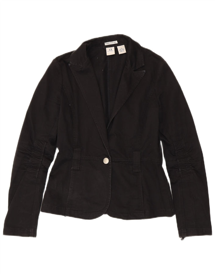 Jaqueta blazer feminina Armani Exchange com 1 botão Reino Unido 12 algodão preto médio